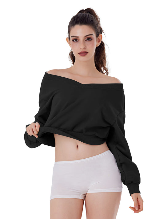 Laid-Back Vibes Cropped V-Neck Oversized Sweatshirt