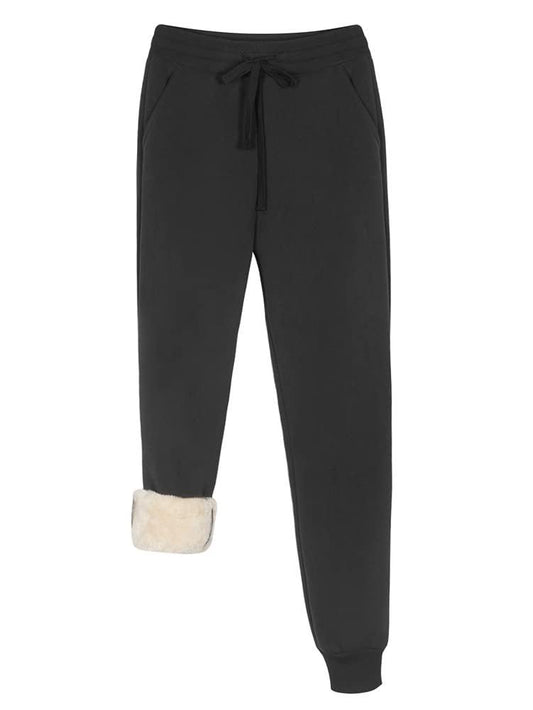 Pants Thick Sherpa Lined Athletic Jogger Drawstring Fleece Lined Sweatpants with Pockets - REORIA