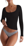 Square Neck Long Sleeve Shirts Double Lined Tops Tight Shirts