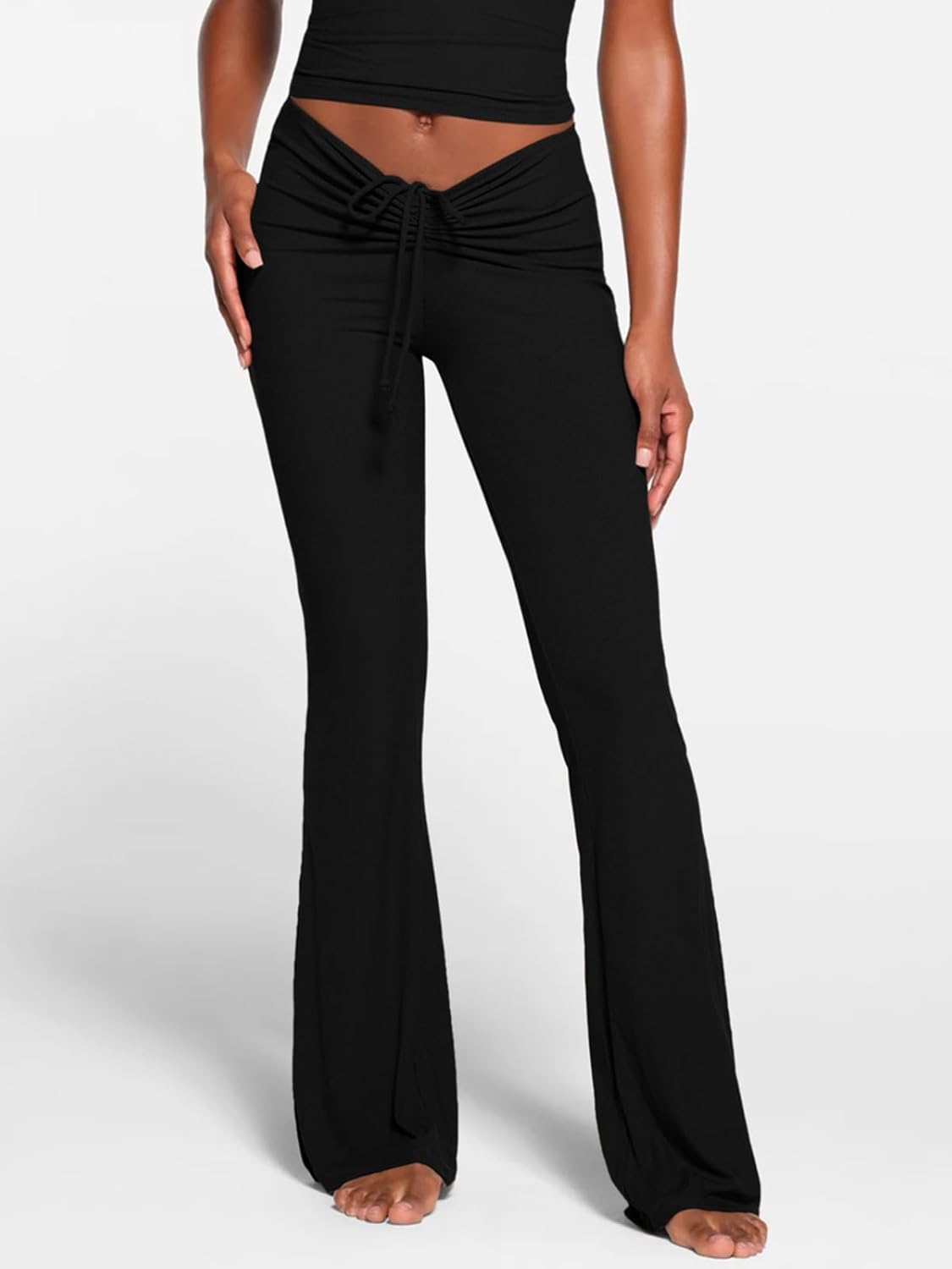 Flare Lounge Pants Ruched Ribbed Flowy Bell Bottoms Leggings