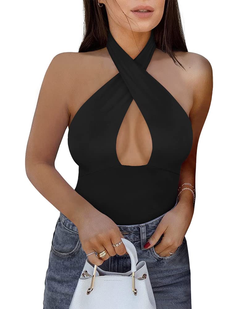 Mystique Cross Halter Bodysuits Tops