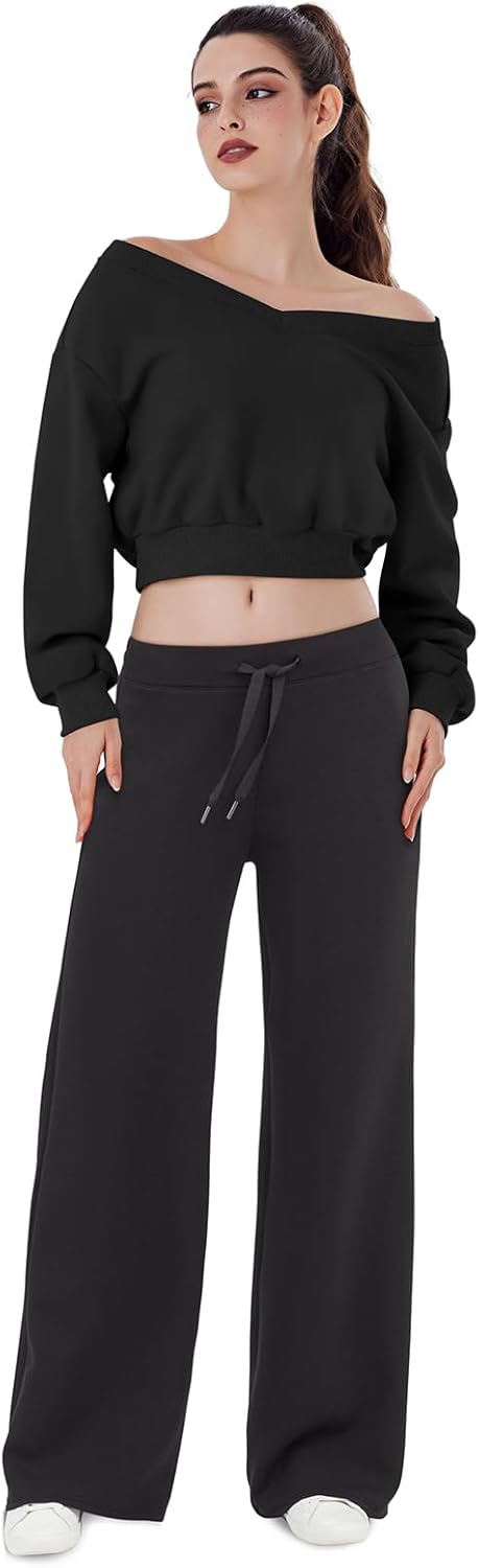 Cropped Oversized Sweatshirts V Neck Long Sleeve Pullover Y2K Fashion Crop Tops