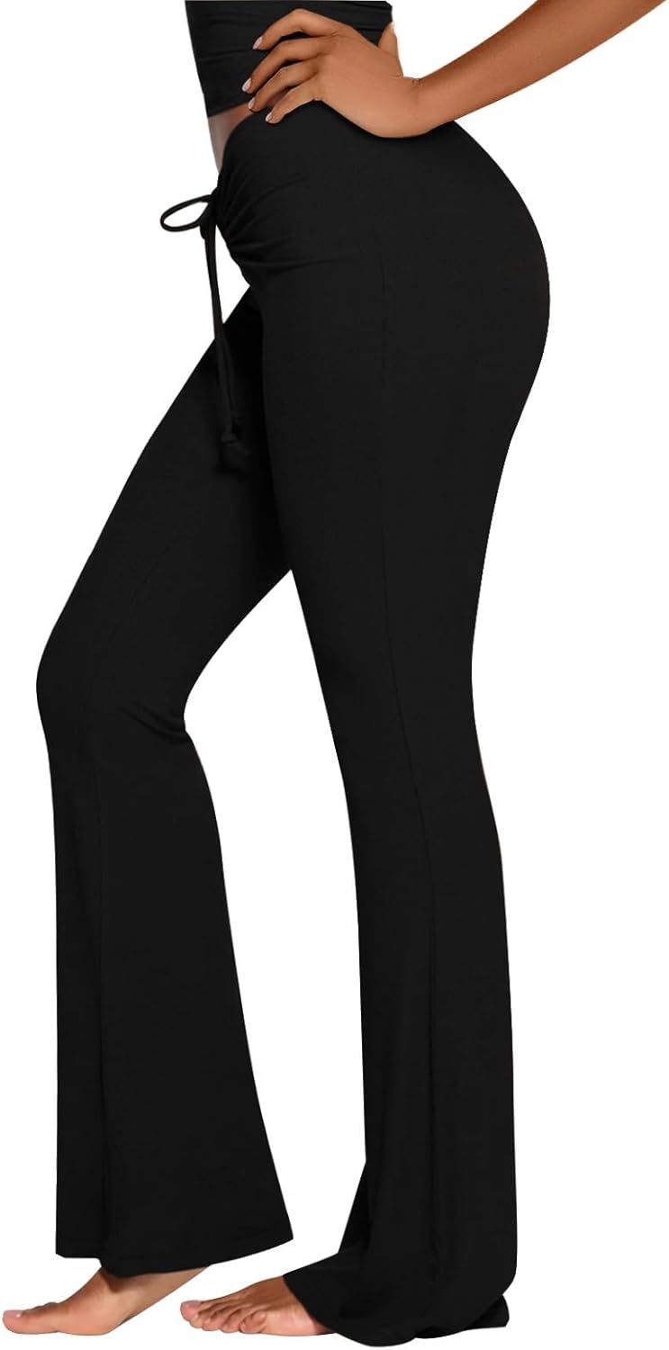 Flare Lounge Pants Ruched Ribbed Flowy Bell Bottoms Leggings