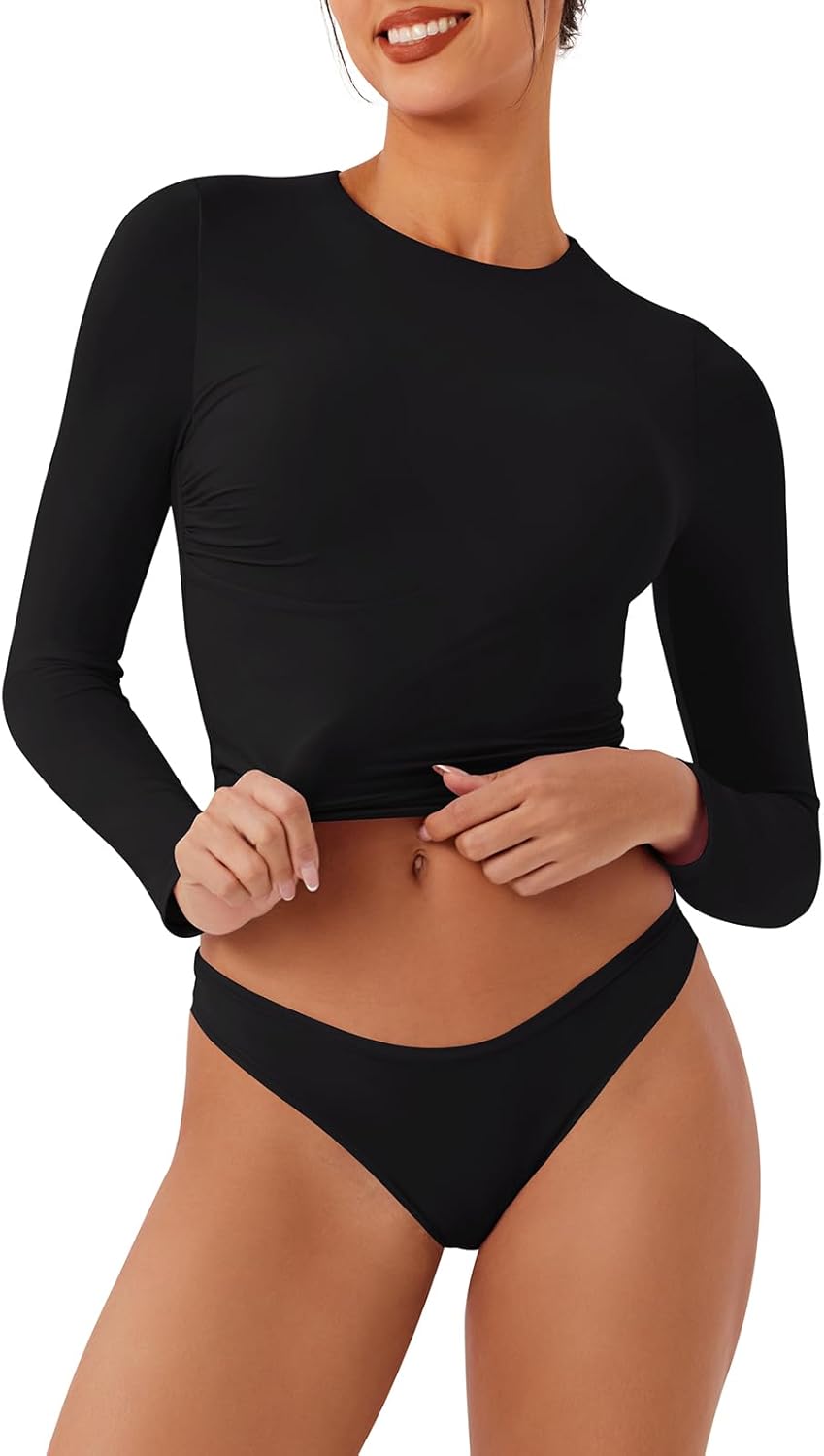 Long Sleeve Crew Neck Double Layer Crop Top Sexy Slim Fit