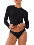 Long Sleeve Crew Neck Double Layer Crop Top Sexy Slim Fit