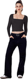 Square Neck Basics Y2K Tops Layering Slim Fitted Top - REORIA