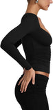 V Neck Long Sleeve Slim Fitted Side Ruched Trendy Y2K Going Out Crop Top