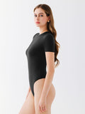 Crew Neck Bodysuits Short Sleeve Thong Bodysuits