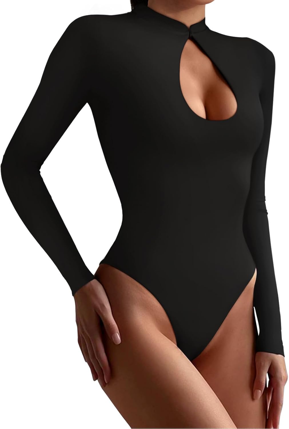 Cut Out Long Sleeve Bodysuits Slim Fit Sexy Body Suits Double Lined Lightweight Layering