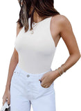 Sleeveless Racer Back Halter Neck Bodysuit Tank Tops