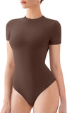 Crew Neck Bodysuits Short Sleeve Thong Bodysuits