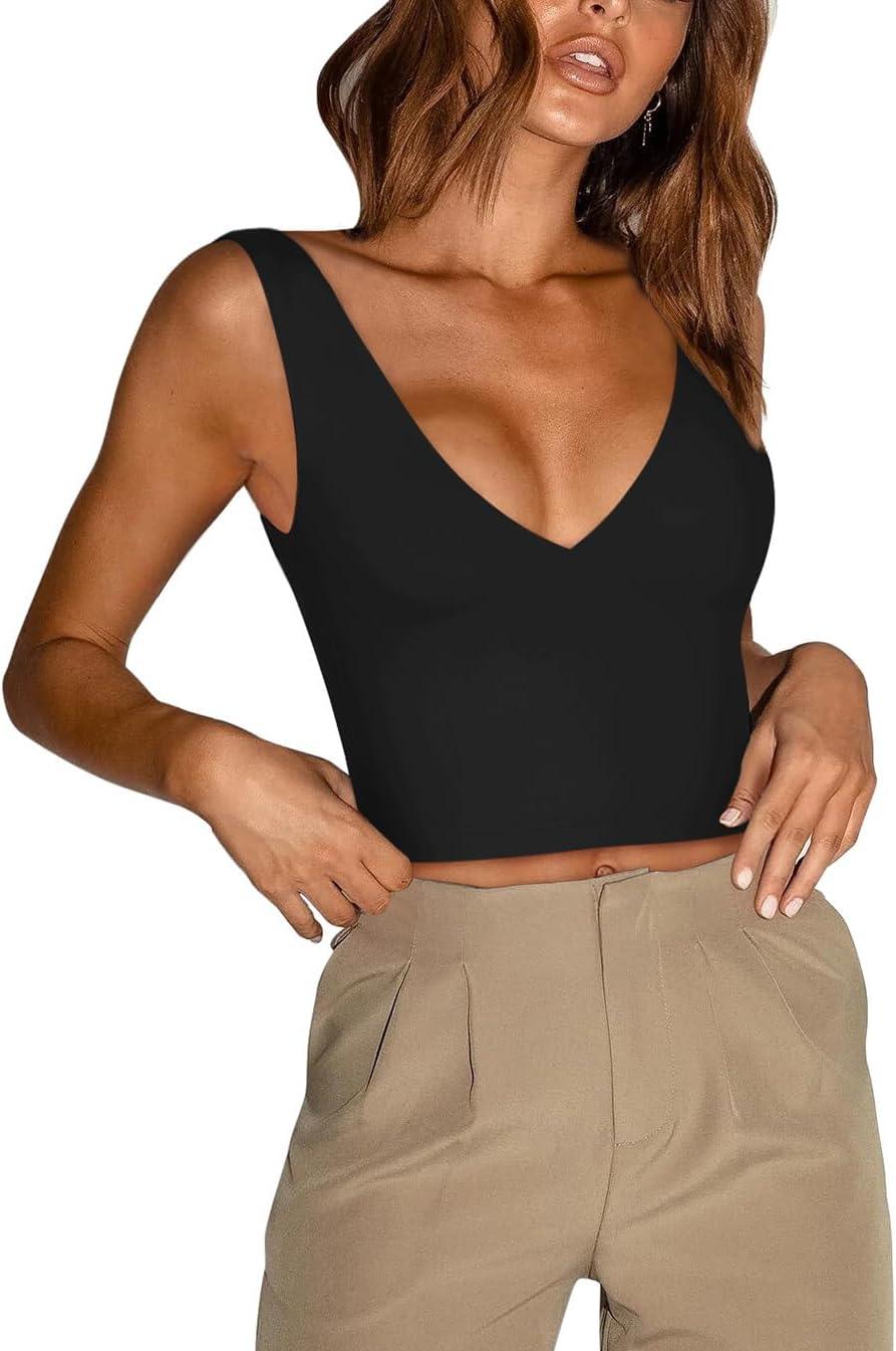 Timeless Charm Deep V Sleeveless Crop Top - REORIA