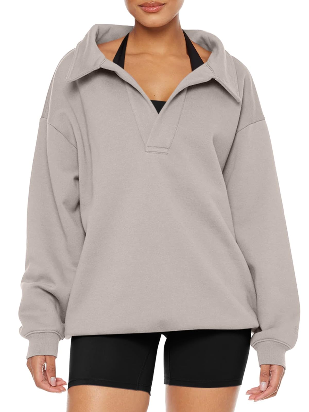 Oversized Sweatshirts Fleece V Neck Pullover Tops Casual Comfy Fall Trendy Clothes