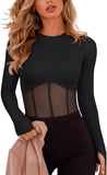 Mystique Mesh Corset Style Bodysuit with Thumbholes - REORIA