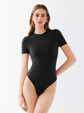 Crew Neck Bodysuits Short Sleeve Thong Bodysuits