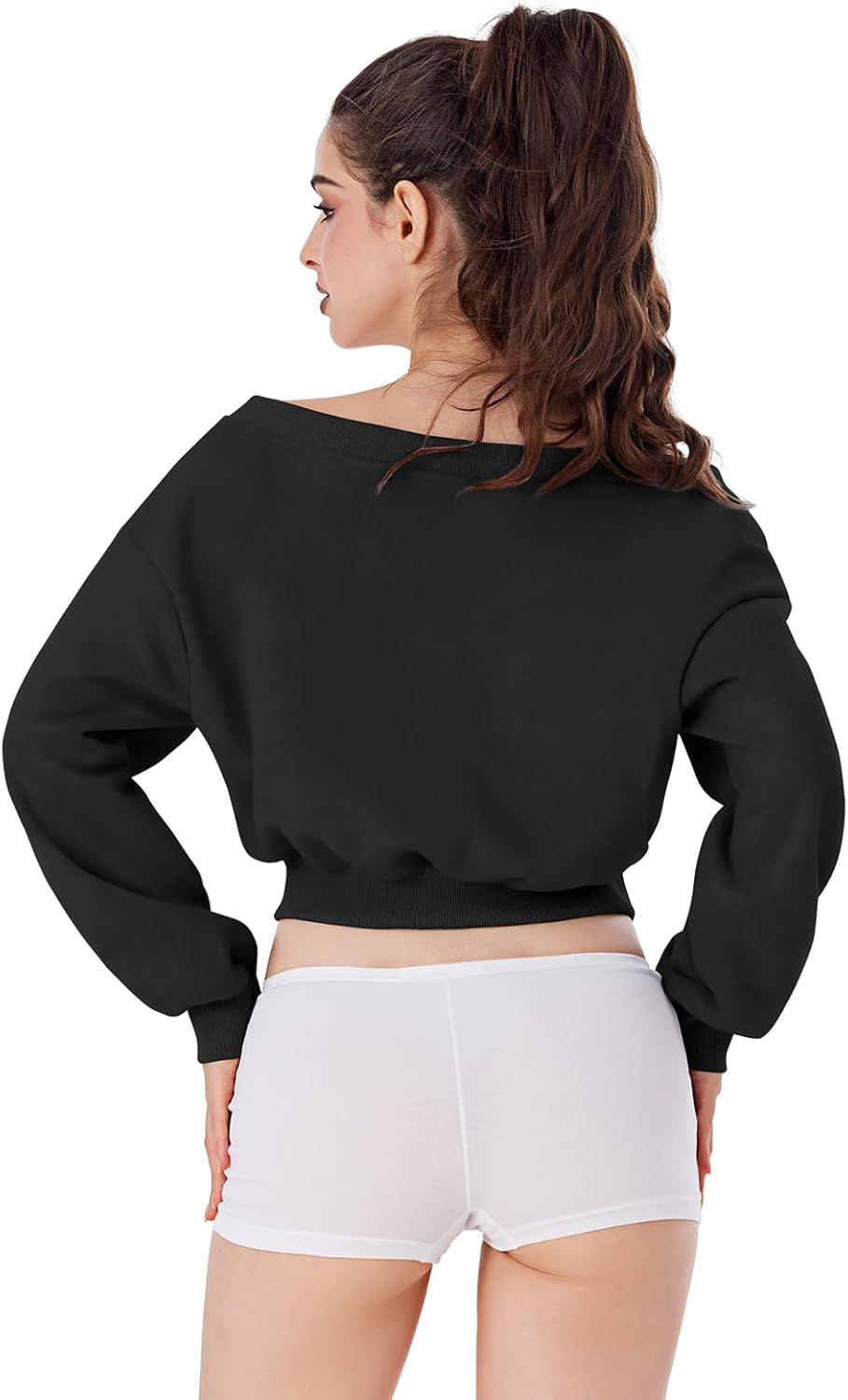 Cropped Oversized Sweatshirts V Neck Long Sleeve Pullover Y2K Fashion Crop Tops