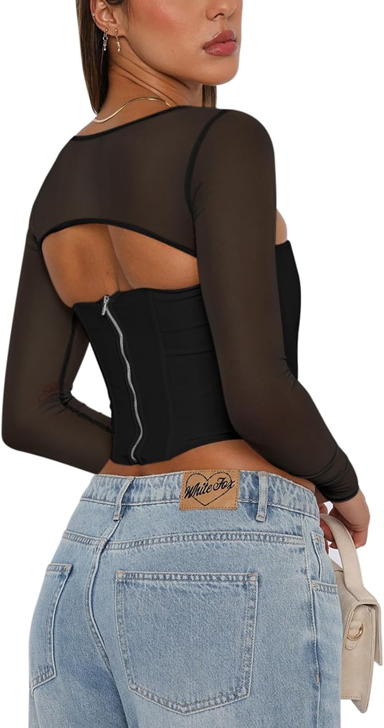 Refined Mesh Boned Corset Crop Top