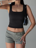 Square Neck Tank Top Sleeveless Double Lined Basic Crop Tops