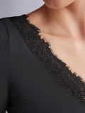 Silken Grace Lace V-Neck Long Sleeve Top - REORIA