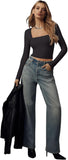 Square Neck Basics Y2K Tops Layering Slim Fitted Top - REORIA