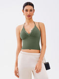 Lace Trim Halter V-Neck Top