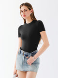 Crew Neck Bodysuits Short Sleeve Thong Bodysuits