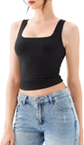 Square Neck Tank Top Sleeveless Double Lined Basic Crop Tops