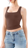 Square Neck Tank Top Sleeveless Double Lined Basic Crop Tops