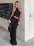 Fold Over High Waisted Lounge Long Skirts Elegant Going Out Bodycon Maxi Skirts - REORIA