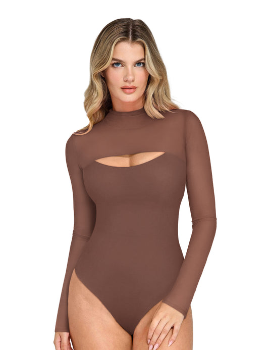 Mock Neck Long Sleeve Sheer Mesh Going Out Outfits