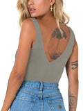 Plunge Deep V Neck Sleeveless V Backless Bodysuits Tops