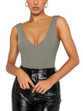 Plunge Deep V Neck Sleeveless V Backless Bodysuits Tops