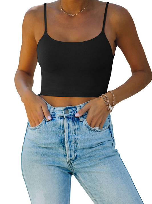 Adjustable Spaghetti Strap Seamless Camisole Crop Tops - REORIA