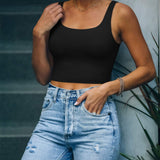 Square Neck Seamless Sleeveless Crop Tops