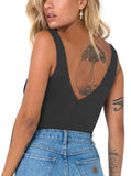 Plunge Deep V Neck Sleeveless V Backless Bodysuits Tops