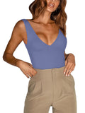 Plunge Deep V Neck Sleeveless V Backless Bodysuits Tops