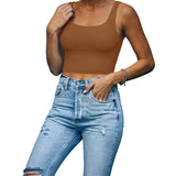 Square Neck Seamless Sleeveless Crop Tops