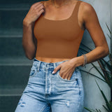 Square Neck Seamless Sleeveless Crop Tops