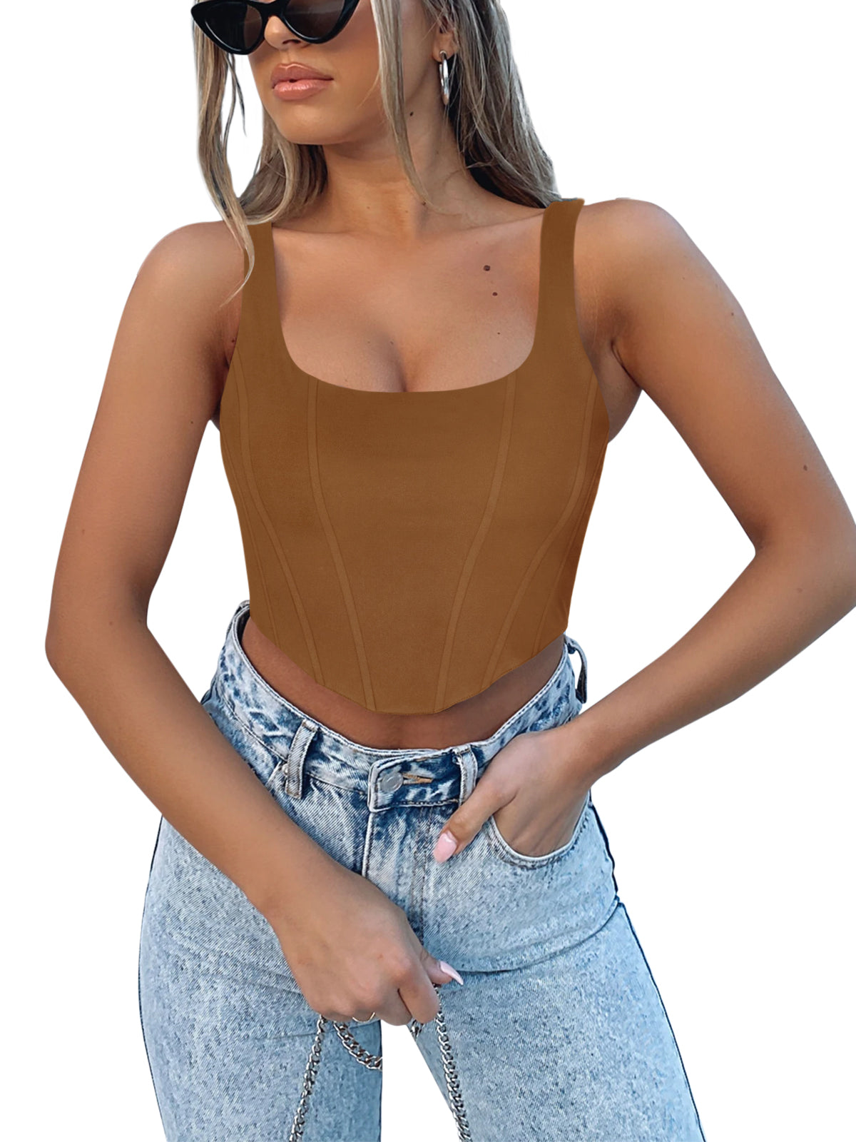 Sleeveless Bustier Crop Tank Tops