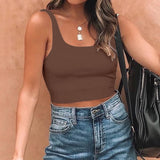 Square Neck Seamless Sleeveless Crop Tops