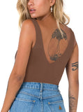 Plunge Deep V Neck Sleeveless V Backless Bodysuits Tops