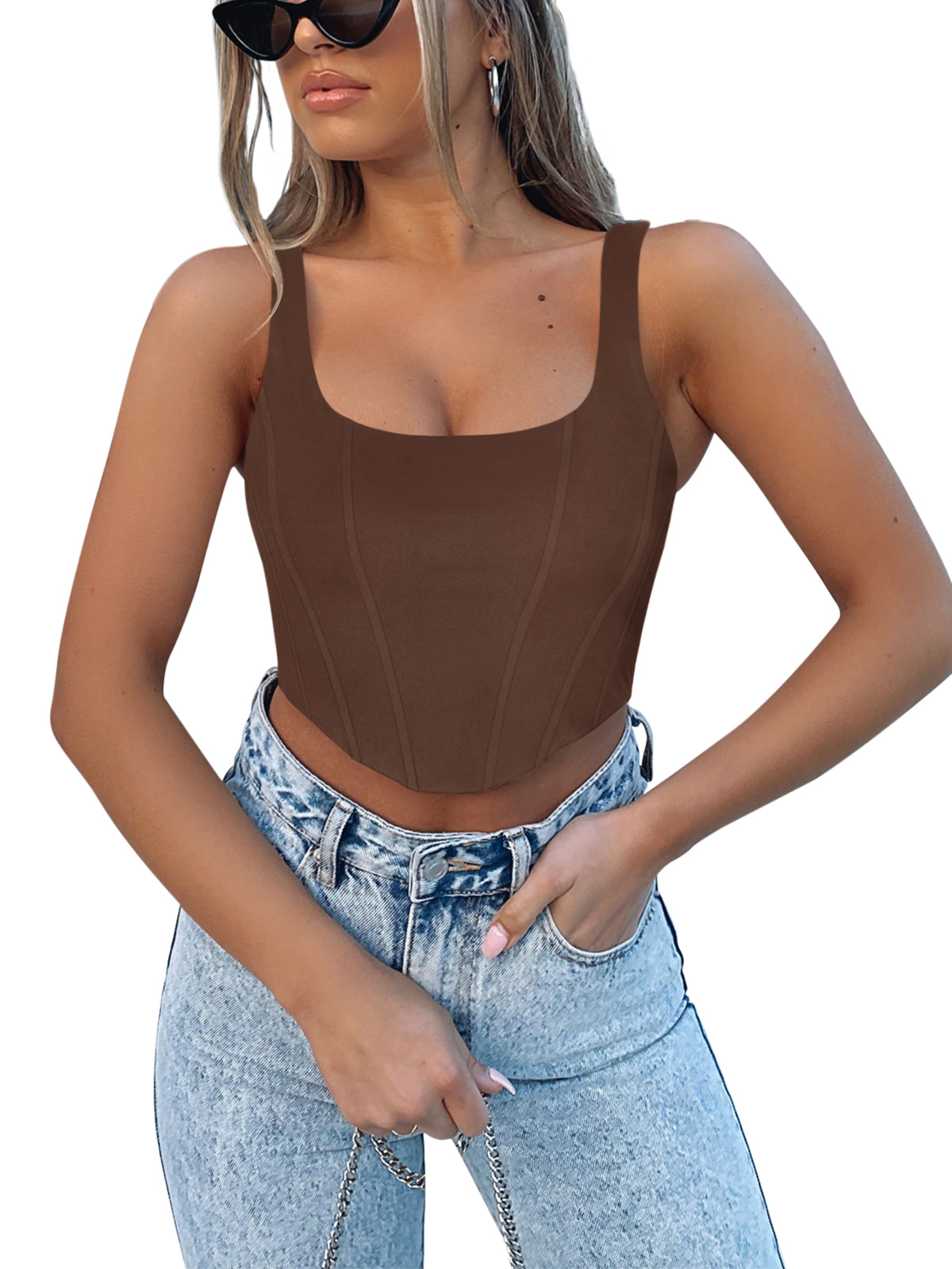 Sleeveless Bustier Crop Tank Tops