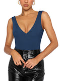 Plunge Deep V Neck Sleeveless V Backless Bodysuits Tops