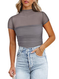 Veiled Allure High Neck Bodysuits Tops