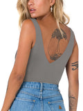 Plunge Deep V Neck Sleeveless V Backless Bodysuits Tops