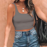 Square Neck Seamless Sleeveless Crop Tops