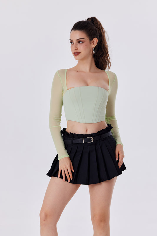 Refined Mesh Boned Corset Crop Top