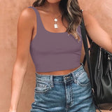 Square Neck Seamless Sleeveless Crop Tops