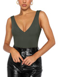 Plunge Deep V Neck Sleeveless V Backless Bodysuits Tops