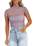 Veiled Allure High Neck Bodysuits Tops